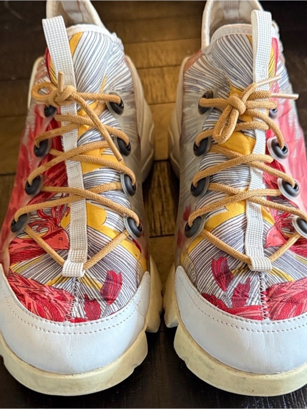 Dior White, Red & Yellow Athletic Sneakers
